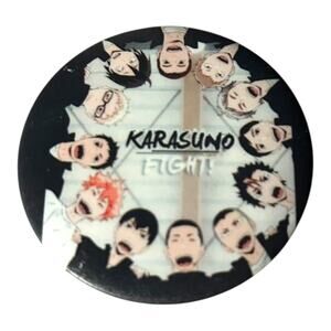 Karasuno Team Fight Pinkback Button Anime Series Haikyuu